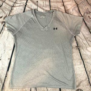 Gray Under Armour Heat Gear Womens V-Neck T-Shirt Size Large